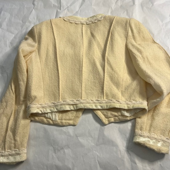 Saks Fifth Avenue Folio Collection‎ VTG Womens Cream Tweed Cropped Wool Blazer 6 - Picture 2 of 8